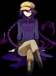  boots braid cabbie_hat crossed_legs hat ishimaru_kouta long_hair purple_eyes purple_hair simple_background sitting solo starshadowmagician twin_braids twintails zaregoto_series 