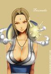  bad_source banned_artist blonde_hair bluedemon13 breasts cleavage derivative_work jewelry katsuyu_(naruto) large_breasts naruto naruto_(series) necklace self_upload simple_background smoke solo tsunade yellow_eyes 