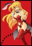  animal_ears blonde_hair boots breasts bunny_ears cleavage high_heels kekocha large_breasts long_hair mole mole_under_mouth nail_polish one_eye_closed open_mouth original red_nails shoes solo thigh_boots thighhighs 