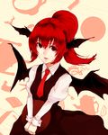  alternate_hairstyle bat_wings head_wings inugami_akito koakuma ponytail red_eyes red_hair short_hair solo touhou wings 