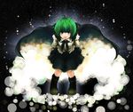  ahoge alternate_costume antennae awa_toka bad_id bad_pixiv_id black_skirt bob_cut boots cape collared_shirt fireflies frilled_skirt frills full_body green_eyes green_hair juliet_sleeves long_sleeves looking_at_viewer puffy_sleeves shirt short_hair skirt solo touhou white_shirt wriggle_nightbug 