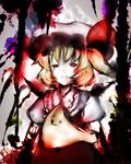  bad_id bad_pixiv_id blonde_hair blood bow flandre_scarlet hair_bow hat koohee red_eyes short_hair solo touhou 