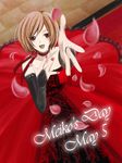  brown_eyes dress meiko nail_polish petals pun red_dress red_nails short_hair smile solo tomo-graphy vocaloid 