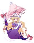  blonde_hair colorized elbow_gloves eyes gap gloves hair_ribbon highres long_hair purple_eyes ribbon shun_(minihouse) solo touhou umbrella white_gloves yakumo_yukari 