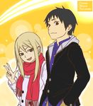  1girl couple earrings hetero hood hoodie jewelry kurosawa_kakeru onanie_master_kurosawa ring rob-kny scarf sugawa_maiko v wedding_band 