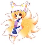  bad_id bad_pixiv_id blonde_hair chibi fox_tail hat kiri_futoshi long_sleeves multiple_tails pillow_hat short_hair solo tabard tail tassel touhou white_background wide_sleeves yakumo_ran 