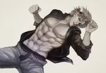  bad_id bad_pixiv_id caesar_anthonio_zeppeli feathers gradient hair_feathers highres jacket jojo_no_kimyou_na_bouken male_focus monochrome muscle open_clothes open_jacket realistic silence_(txx961410160) solo 