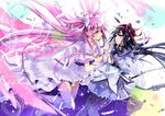  absurdres akemi_homura argyle argyle_legwear black_hair black_legwear blush bow bubble choker feathers gloves hair_bow hairband hand_on_another's_face highres holding_hands hoony kaname_madoka long_hair looking_at_another magical_girl mahou_shoujo_madoka_magica multiple_girls pantyhose pink_hair pink_legwear purple_eyes red_hairband smile sparkle thighhighs two_side_up ultimate_madoka very_long_hair white_gloves yellow_eyes yuri 