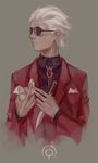 archer bad_id bad_pixiv_id brooch dagger dark_skin dark_skinned_male fate/stay_night fate_(series) formal highres jacket jewelry male_focus norizc red_jacket solo suit sunglasses weapon white_hair 