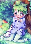  blush forest green_hair mitsuru_(pokemon) naoto_(yandereheaven) nature pokemon pokemon_(game) pokemon_oras ralts tears 