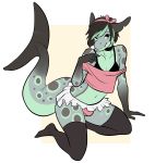  2018 absurd_res anthro bulge choker clothed clothing collar crossdressing digital_media_(artwork) fish girly hair headband hi_res legwear looking_at_viewer male mammal marine salkitten shark skirt smile solo stockings 