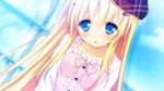  blonde_hair blue_eyes blush bow clover_days hat loli long_hair 