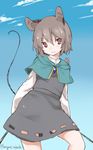  :3 akagashi_hagane animal_ears artist_name capelet dowsing_rod grey_hair highres jewelry mouse mouse_ears mouse_tail nazrin pendant red_eyes short_hair skirt smile solo tail touhou 