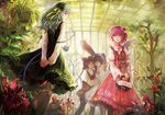  alternate_costume alternate_hairstyle arm_hug blurry braid brown_hair commentary_request depth_of_field dress floral_print flower green_dress greenhouse indoors kaenbyou_rin komeiji_koishi komeiji_satori long_hair long_sleeves looking_at_another looking_at_viewer multiple_girls pink_dress pink_eyes puffy_long_sleeves puffy_sleeves red_eyes red_hair reiuji_utsuho shirt short_hair smile third_eye touhou twin_braids twintails v_arms wavy_hair white_dress white_shirt xiezhua_(amyoy) 