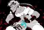  bubble caesar_anthonio_zeppeli facial_mark fingerless_gloves gloves glowing glowing_eyes headband jojo_no_kimyou_na_bouken male_focus partially_colored red_eyes s_gentian shirt solo t-shirt 