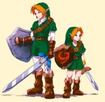  bad_id bad_twitter_id blonde_hair blue_eyes bracelet dual_persona earrings gloves hat holding holding_sword holding_weapon jewelry left-handed link multiple_boys noaki pointy_ears shield sword the_legend_of_zelda the_legend_of_zelda:_ocarina_of_time weapon young_link 
