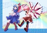  animal_ears blue_hair book boots bow brooch character_name closed_eyes dress head_wings horns jewelry kyoro_(asdfg-hjkl) microphone multicolored_hair multiple_girls music musical_note mystia_lorelei no_hat no_headwear open_mouth pink_hair red_eyes short_hair silver_hair singing single_head_wing smile thighhighs tokiko_(touhou) touhou two-tone_hair wings 
