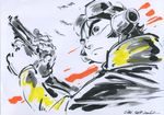  2012 dated goggles gun handgun hayama_jun&#039;ichi hayama_jun'ichi jiron_amos male male_focus marker_(medium) pistol sentou_mecha_xabungle solo traditional_media weapon 