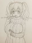  ? blush breasts crumbs ears eating food huge_breasts long_sleeves looking_at_viewer md5_mismatch messy monochrome nitroplus open_mouth plump pocky pocky_day ribbed_sweater short_hair sketch solo super_pochaco sweater traditional_media tsuji_santa twintails 