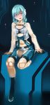  alpha_(acerailgun) android blue_hair boots borrowed_character breasts doll_joints full_body girutea long_hair looking_at_viewer navel original pink_eyes ringed_eyes see-through sitting small_breasts solo 
