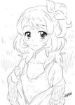  aikatsu! aikatsu!_(series) bow breasts eyelashes greyscale hair_bow joy_ride long_hair looking_at_viewer monochrome one_side_up oozora_akari small_breasts solo tank_top undressing wet wet_clothes 