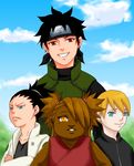  2boys 2girls akimichi_chouchou black_hair blonde_hair blue_eyes brown_hair character_request child dark_skin flak_jacket forehead_protector frown green_eyes grin hair_over_one_eye headband koala_(1109ma) looking_at_viewer multiple_boys multiple_girls nara_shikadai naruto naruto:_the_last red_eyes sarutobi_mirai smile yamanaka_inojin yellow_eyes 