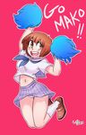  bad_id bad_tumblr_id bob_cut breasts brown_hair cheering colo_(nagrolaz) highres jumping kill_la_kill large_breasts mankanshoku_mako midriff navel panties pantyshot pom_poms red_background school_uniform serafuku short_hair skirt socks solo thigh_gap underwear white_panties 