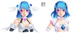  alpha_(acerailgun) android bare_shoulders blue_hair borrowed_character breasts elbow_gloves eudetenis gloves multiple_views original pink_eyes simple_background small_breasts smile upper_body variations white_background 
