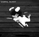  animal_costume animal_ears black_hair bunny_costume bunny_ears bunny_tail carrot greyscale inaba_tewi knife monochrome onikobe_rin short_hair solo tail tooth touhou 
