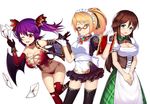  apron bad_id bad_pixiv_id blonde_hair blue_eyes blush breasts brown_hair cleavage collar demon_girl demon_wings elbow_gloves glasses gloves green_eyes large_breasts letter long_hair looking_at_viewer maid maid_headdress multiple_girls official_art original ponytail purple_hair red-framed_eyewear red_eyes smile thighhighs twintails wings yuruto zettai_ryouiki 