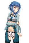  alpha_(acerailgun) android blue_hair borrowed_character cowboy_shot doll_joints fi-san flat_chest hand_on_own_arm long_hair long_sleeves navel original pink_eyes solo transparent_background 