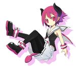  black_legwear demon_girl disgaea expressionless full_body horns makai_senki_disgaea_3 no_nose pantyhose pink_eyes pink_hair pleated_skirt pointy_ears raspberyl sailor_collar school_uniform serafuku shoes short_hair skirt slit_pupils solo tail ut_pictura_poesis white_background white_sailor_collar white_skirt wings wrist_cuffs 