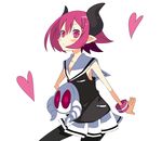  black_legwear disgaea heart highres horns makai_senki_disgaea_3 monjayaki_(monzyayaki) no_tail no_wings pantyhose pink_eyes pink_hair pleated_skirt raspberyl sailor_collar school_uniform serafuku short_hair skirt slit_pupils solo white_background white_sailor_collar white_skirt wrist_cuffs 