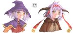  borrowed_character cape capelet cecilia_(acerailgun) eudetenis hair_ribbon hairband hat heterochromia horns multiple_views original parted_lips ribbon simple_background twintails upper_body variations white_background white_hair witch witch_hat yellow_eyes 