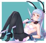  alternate_costume animal_ears bangs bare_shoulders black_legwear blunt_bangs blush breasts bunny_ears bunny_girl bunny_tail bunnysuit cleavage covered_nipples detached_collar gloves hair_ribbon headgear high_heels kantai_collection kyuuso_inukami long_hair looking_at_viewer murakumo_(kantai_collection) pantyhose ribbon small_breasts solo tail thighband_pantyhose white_gloves wrist_cuffs 