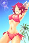  arms_up bikini cure_southern_cross grin happinesscharge_precure! highres one_eye_closed pink_hair precure red_eyes short_hair smile solo swimsuit zwei_(santanawamuujojo) 