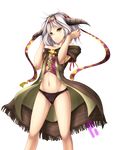  bare_shoulders borrowed_character cameltoe cape cecilia_(acerailgun) fi-san groin hairband half-closed_eyes horns navel open_clothes original panties signature solo transparent_background underwear white_hair witch yellow_eyes 
