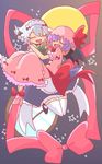  bat_wings bow braid carrying closed_eyes fang hat izayoi_sakuya maid maid_headdress multiple_girls op_na_yarou open_mouth princess_carry remilia_scarlet ribbon short_hair silver_hair smile touhou twin_braids wings 