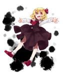  :d blonde_hair darkness fang hair_ribbon open_mouth outstretched_arms red_eyes ribbon rumia shirt short_hair skirt smile solo spread_arms suehachi_(hikage) touhou v-shaped_eyebrows vest 