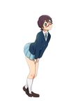  bad_id bad_pixiv_id brown_eyes brown_hair full_body glasses hands_on_thighs highres k-on! kanau leaning_forward loafers looking_at_viewer manabe_nodoka open_mouth red-framed_eyewear sakuragaoka_high_school_uniform school_uniform semi-rimless_eyewear shoes short_hair skirt socks solo white_background 