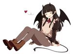  bad_id bad_pixiv_id black_hair closed_eyes eventh7 horns long_hair maid original pantyhose pointy_ears solo tail wings 