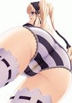  ass blonde_hair blue_eyes camel_toe crotch pov_ass sitting sitting_on_face stain striped_panties tagme 
