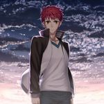  emiya_shirou fate/stay_night fate_(series) jacket kotera_ryou male_focus red_hair solo track_jacket yellow_eyes 