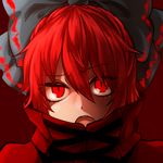  bad_id bad_pixiv_id bow hair_bow looking_at_viewer open_mouth porupu raised_eyebrow red_eyes red_hair sekibanki short_hair solo touhou 