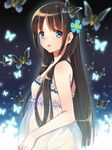 bare_shoulders black_hair blue_eyes bug butterfly camisole flower from_side hair_flower hair_ornament insect lingerie long_hair looking_at_viewer open_mouth original parted_lips see-through solo symbol-shaped_pupils underwear zonana 