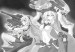  airfield_hime breasts kantai_collection long_hair looking_at_viewer medium_breasts monochrome multiple_girls shinkaisei-kan wo-class_aircraft_carrier yu-ves 