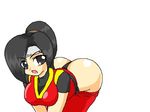  1girl ass bent_over black_hair blue_eyes breasts eight_marbles hairband leaning_forward lowres ninja open_mouth ponytail solo 