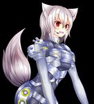  animal_ears armor banned_artist black_background blush breasts fang inubashiri_momiji oohirakeisuke open_mouth red_eyes short_hair silver_hair simple_background solo tail touhou wolf_ears wolf_tail 