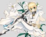  aestus_estus ahoge amesawa_mokke bad_id bad_pixiv_id bell belt blonde_hair bodysuit breasts chain doily fate/extra fate/extra_ccc fate_(series) flower gloves green_eyes lock medium_breasts nero_claudius_(bride)_(fate) nero_claudius_(fate)_(all) padlock solo veil 