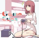  1girl album_cover book collarbone controller cover game_console gamecube kamukamu_(ars) legs long_sleeves manga_(object) nintendo original pink_eyes pink_hair playing_games shorts sitting solo sweatdrop wariza 